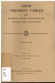 ASTM viscosity tables for kinematic viscosity conversions and viscosity index calculations